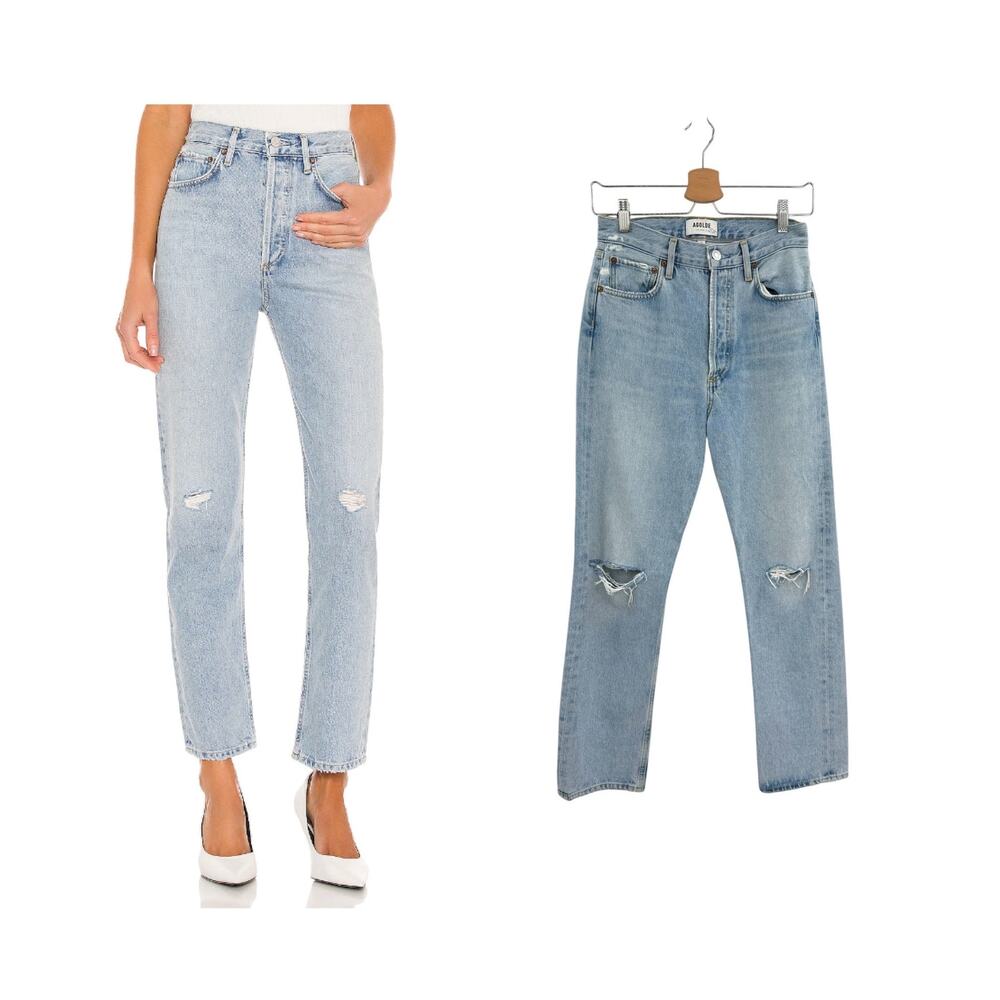 AGOLDE 90's Pinch Waist Jeans Flashback Distressed Straight Light Wash 25